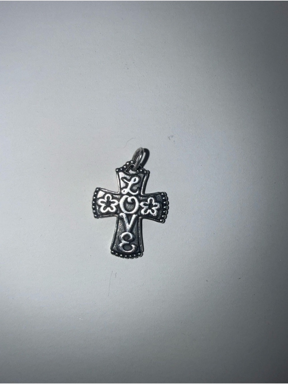 James Avery Silver LOVE Floral Cross Pendant
